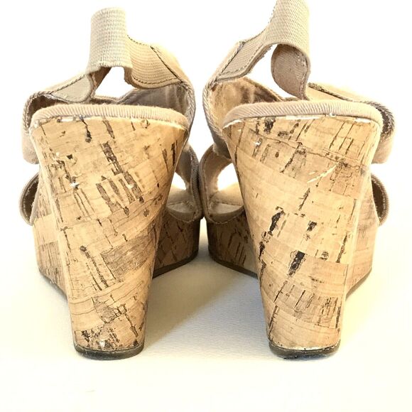George Espadrille Sandals Cork Heel 9 29 Womens Canvas Wedge Sling Back Summer - Picture 7 of 12